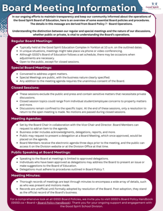 Board Meeting Information Good Spirit School Division